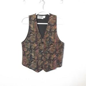 Vintage Tapestry Floral Vest - size Small Medium, VGUC! 90s Green Black Retro